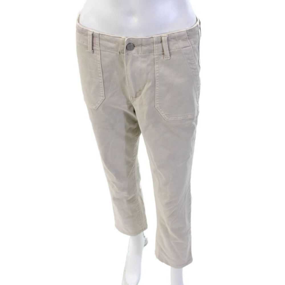 Paige Womens Ankle Cropped Pants Beige Button Petites Size 27